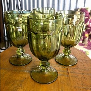 Vintage Set Of (4) Libbey Green Gibraltar Dura Tuff 16 oz Glasses